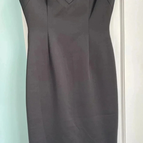 Dress Barn Bodice Lace Back Straight Midi Black Satin Like Dress Size 4 - Picture 6 of 16